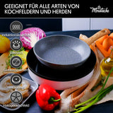 La Moustache - Set mit 3 Bratpfannen 20/24/28 cm, Aluminiumguss mit Antihaftbeschichtung für Alle Herdarten, auch Induktion, PFOA-Frei, Verbrühungshemmende Griffe (Quilmes)