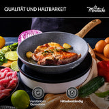 La Moustache - Set mit 3 Bratpfannen 20/24/28 cm, Aluminiumguss mit Antihaftbeschichtung für Alle Herdarten, auch Induktion, PFOA-Frei, Verbrühungshemmende Griffe (Quilmes)