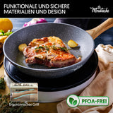 La Moustache - Set mit 3 Bratpfannen 20/24/28 cm, Aluminiumguss mit Antihaftbeschichtung für Alle Herdarten, auch Induktion, PFOA-Frei, Verbrühungshemmende Griffe (Quilmes)